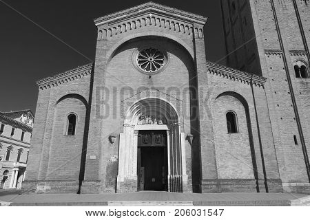 Forli (Emilia Romagna Italy): the church of San Mercuriale in Aurelio Saffi square. Black and white
