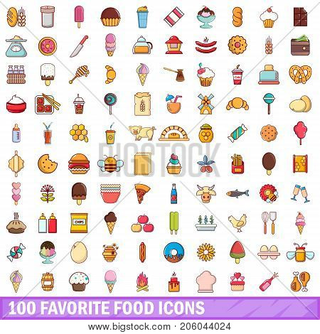 100 favorite food icons set in cartoon style for any design vector illustration