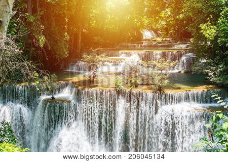 Huay mae kamin waterfall in khuean srinagarindra national park at kanchanaburi thailand