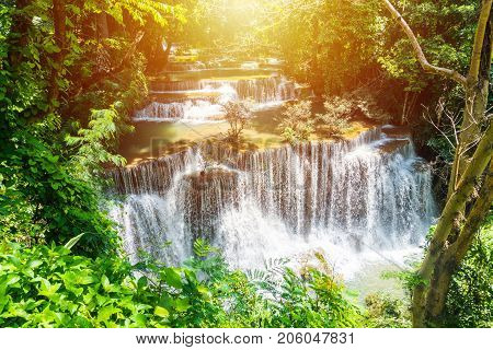 Huay mae kamin waterfall in khuean srinagarindra national park at kanchanaburi thailand