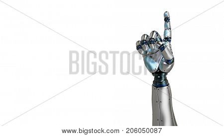 Animated robot hand counting 1 finger. Right hand. Alpha channel.. 3d rendering