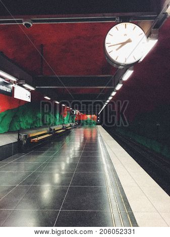 STOCKHOLM, SWEDEN - JUNE 10, 2017: Solna Centrum tunnelbanestation Underground. Station of the Subway