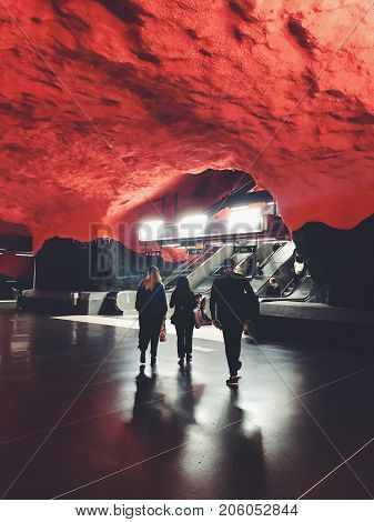 STOCKHOLM, SWEDEN - JUNE 10, 2017: Solna Centrum tunnelbanestation Underground. Station of the Subway