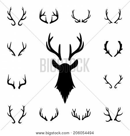 Deer s head and antlers set. Design elements of deer. Vector EPS8 illustration.