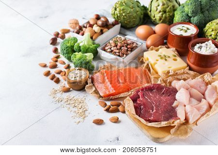 Assortment Of Healthy Protein Source And Body Building Food