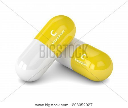 3D Render Of Vitamin C Pills Over White