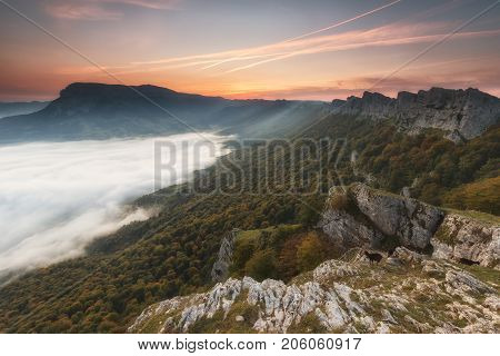 Clouds in the valley under Beriain peak