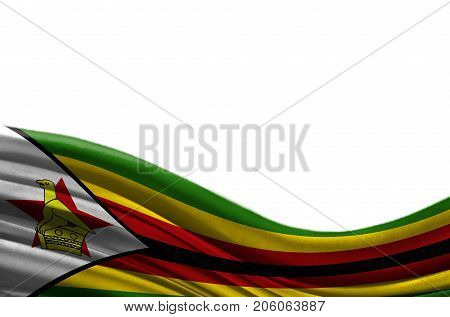 Grunge colorful flag Zimbabwe with copyspace for your text or images,isolated on white background. Close up, fluttering downwind.