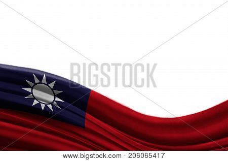 Grunge colorful flag Taiwan with copyspace for your text or images,isolated on white background. Close up, fluttering downwind.