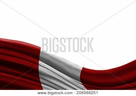 Grunge colorful flag Peru with copyspace for your text or images,isolated on white background. Close up, fluttering downwind.
