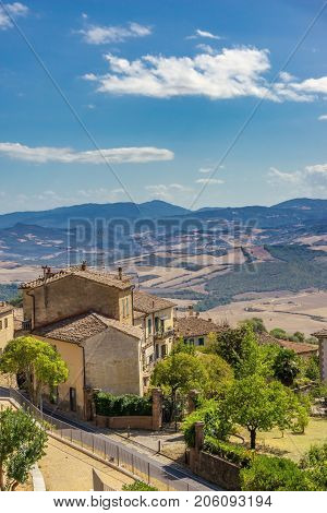Rustic House Outside Tuscany Old Town In Front Of Countryside