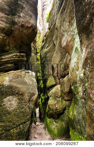 Unique rocks mountain Adrspasske skaly in national park Adrspach in Czech republic