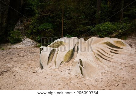 Stone in Unique rocks mountain Adrspasske skaly in national park Adrspach in Czech republic