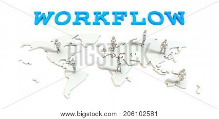 Workflow Global Business Abstract with People Standing on Map 3D Illustration Render