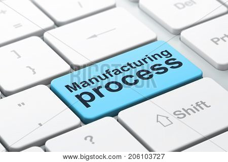 Manufacuring concept: computer keyboard with word Manufacturing Process, selected focus on enter button background, 3D rendering