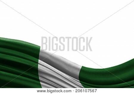 Grunge colorful flag Nigeria with copyspace for your text or images,isolated on white background. Close up, fluttering downwind.