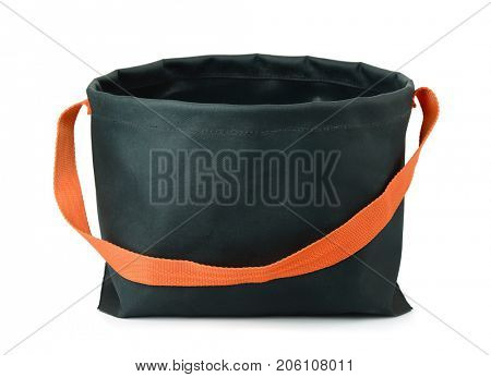 Portable camping foldable bucket isolated on white