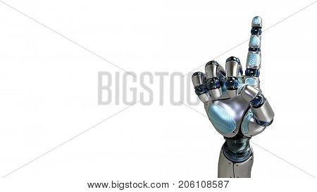 Animated robot hand counting 1 finger. Right hand. Alpha channel.. 3d rendering