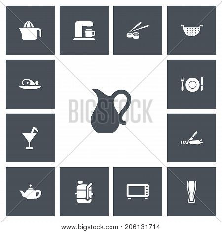Set Of 13 Editable Cook Icons. Includes Symbols Such As Kettle, Bar, Drink Maker And More