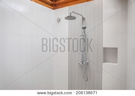 Shower in modern hotel bathroom