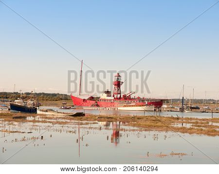 Big Red Life Boat Moored In Estuary Tollesbury Maldon