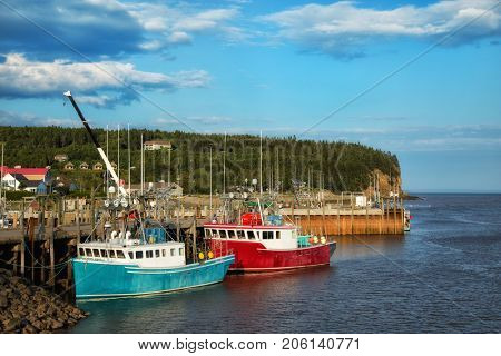 Fishing boats in the bay of Fundy in New Brunswick