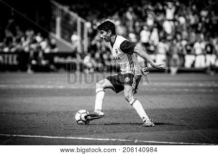VALENCIA, SPAIN - SEPTEMBER 16: Carlos Soler during Spanish La Liga match between Levante Ud and Valencia CF at Ciutat de Valencia Stadium on September 16, 2017 in Valencia, Spain