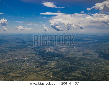Aerial View Of Highlands Ranch And Greenwood Village, View From Window Seat In An Airplane