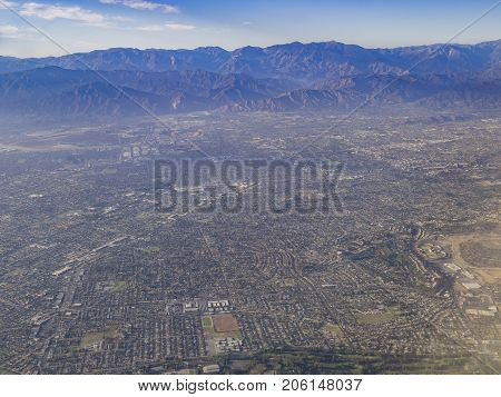 Aerial View Of West Covina, View From Window Seat In An Airplane
