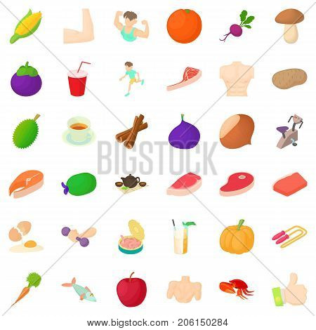 Diet icons set. Cartoon style of 36 diet vector icons for web isolated on white background