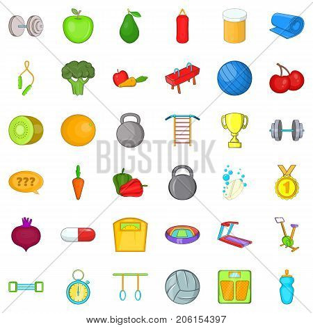Jumping icons set. Cartoon style of 36 jumping vector icons for web isolated on white background