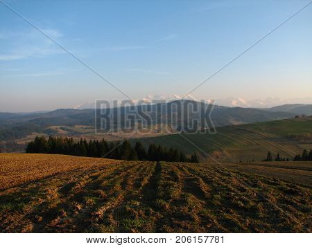The mountainous landscape in early spring. South Poland
