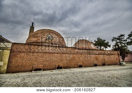 Round Roofs Of Ancient Public Baths In Gazakh, Azerbaijan. Arab Baths Spa Building