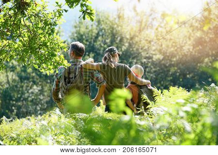 Family on a rambling day in countryside