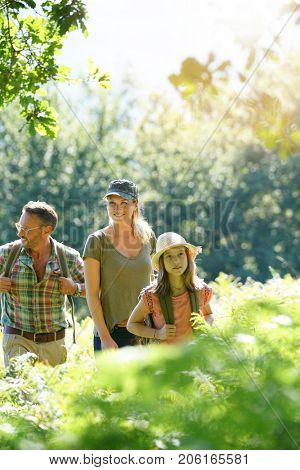Family on a rambling day in countryside