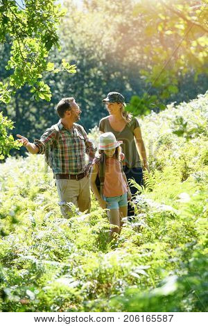 Family on a rambling day in countryside