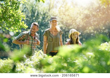 Family on a rambling day in countryside