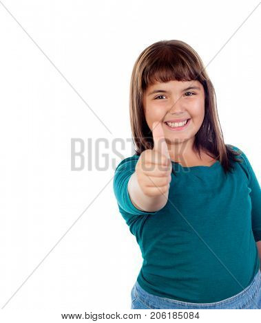 Adorable girl saying Ok isolated on a white background