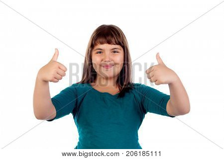 Adorable girl saying Ok isolated on a white background