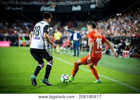 VALENCIA, SPAIN - SEPTEMBER 19: Ricca with ball during Spanish La Liga match between Valencia CF and Malaga CF at Mestalla Stadium on September 19, 2017 in Valencia, Spain