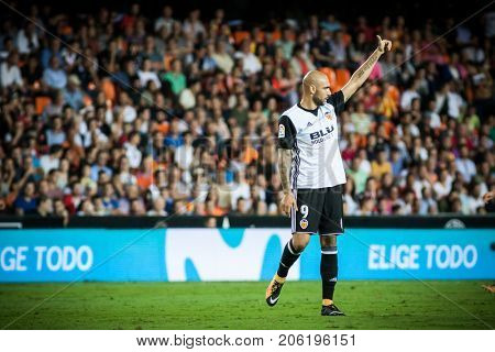 VALENCIA, SPAIN - SEPTEMBER 19: Simone Zaza during Spanish La Liga match between Valencia CF and Malaga CF at Mestalla Stadium on September 19, 2017 in Valencia, Spain