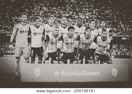 VALENCIA, SPAIN - SEPTEMBER 19: Players during Spanish La Liga match between Valencia CF and Malaga CF at Mestalla Stadium on September 19, 2017 in Valencia, Spain