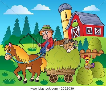 Country-Szene mit roten Scheune 9 - Vektor-Illustration.