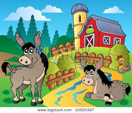 Country-Szene mit roten Scheune 8 - Vektor-Illustration.