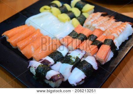 Sushi Japanese food in Resturant note select focus with shallow depth