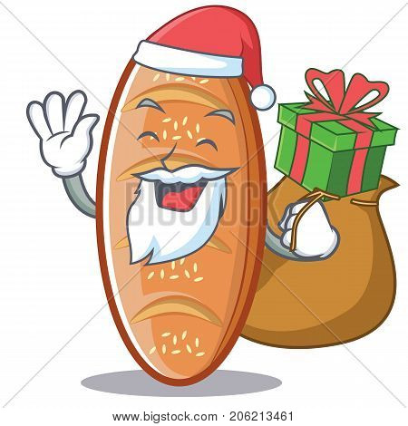 Santa with gift baked bread character cartoon vector illustration