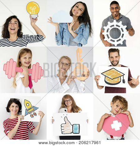 Diversity People Set with Paper Craft Art Icons Studio Collage