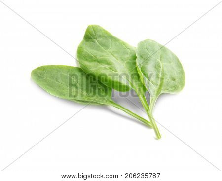 Fresh spinach leaves on white background