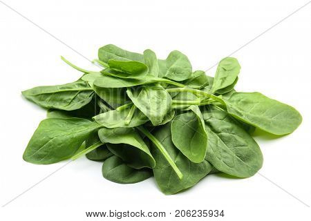 Fresh spinach leaves on white background