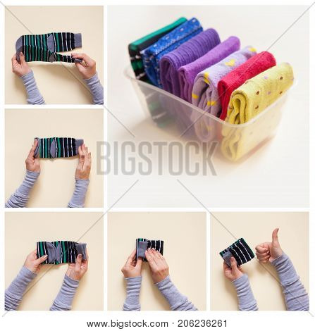 Clothes storage. Order in the closet. Folding socks. Master Class.